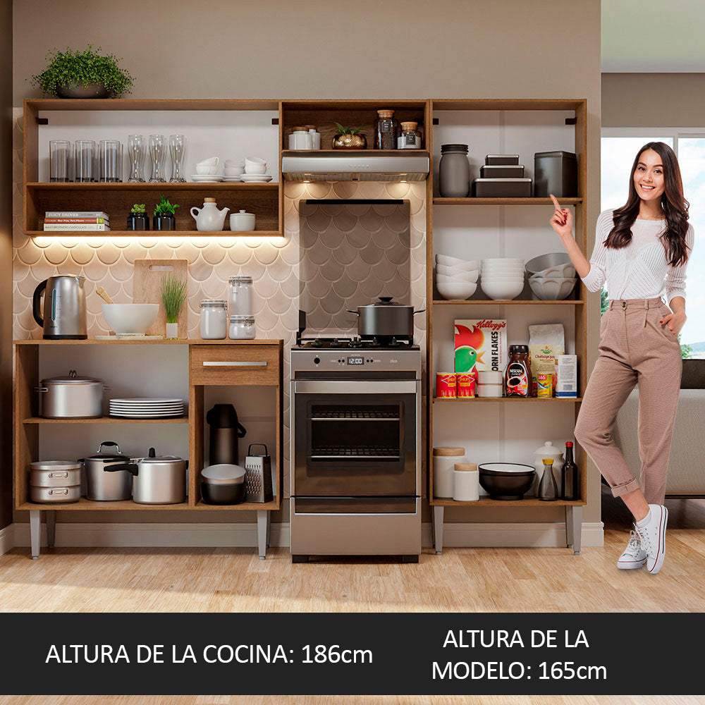 Cocina Integral 229cm sin Fregadero Marrón/Blanco Emilly Pop 02