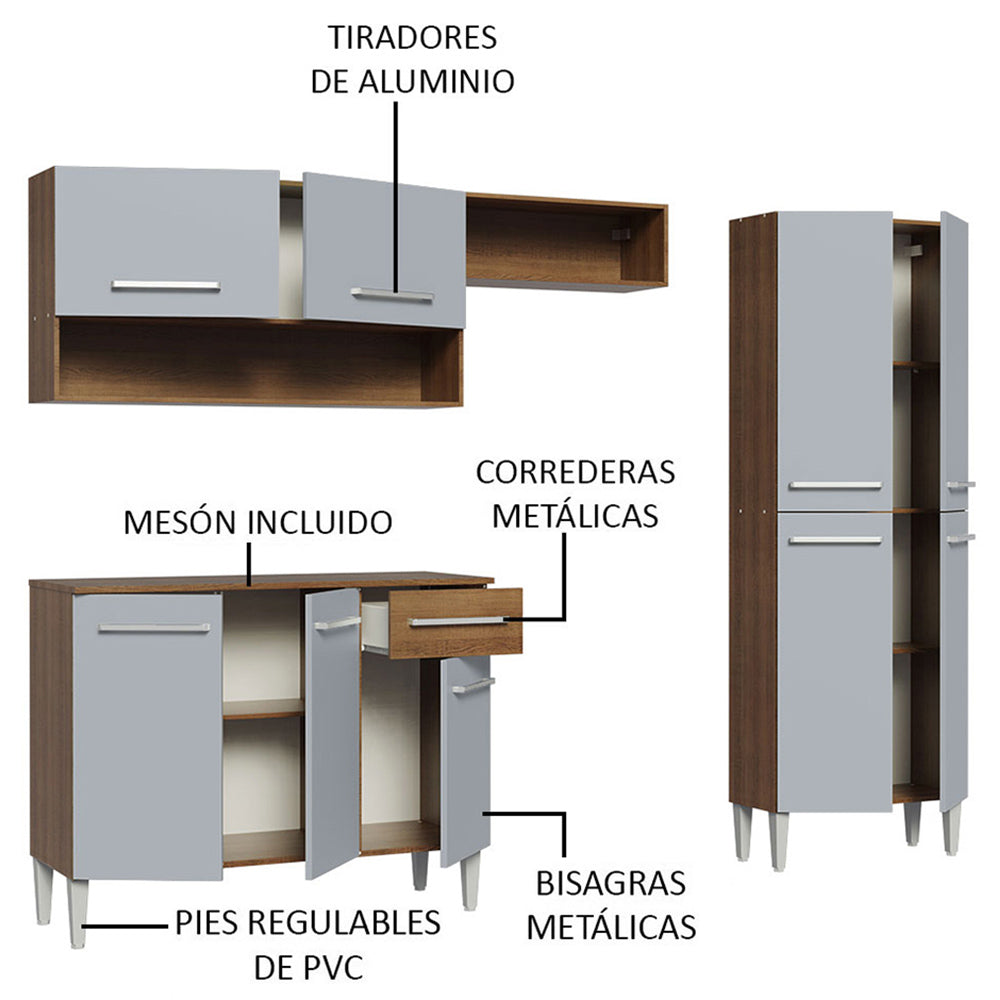 Cocina Integral 229cm Marrón/Gris Emilly Pop 02