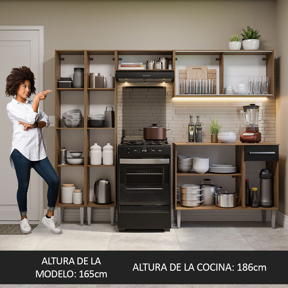 Cocina Integral 229cm Marrón Marrón/Negro Emilly 06