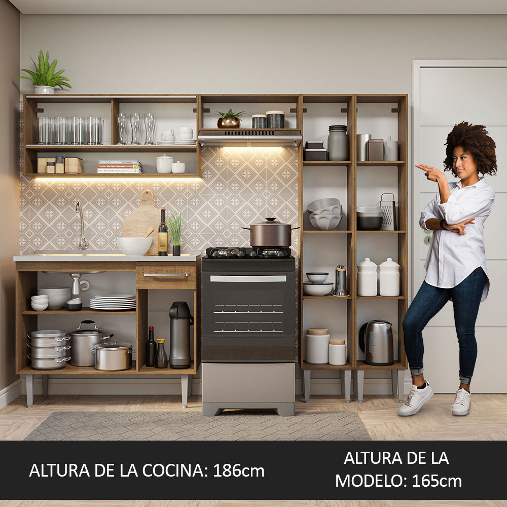 Cocina Integral 229cm con Fregadero Marrón Emilly 11