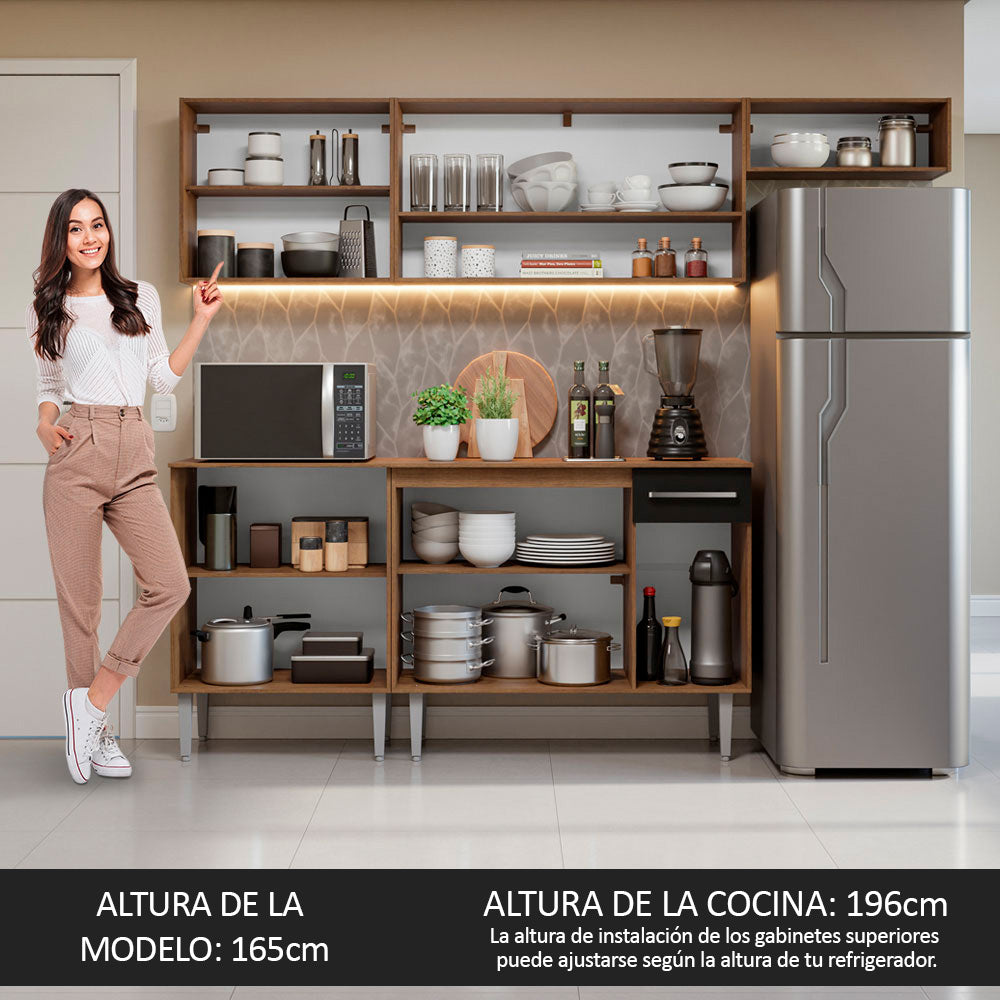 Cocina Integral 229cm con Encimera Marrón/Negro Emilly Madesa 14
