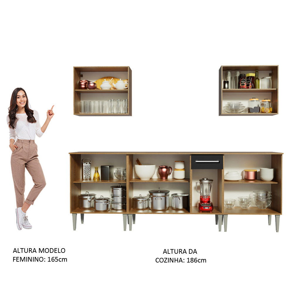 Cocina Integral 233cm Marrón/Negro Emilly King 01