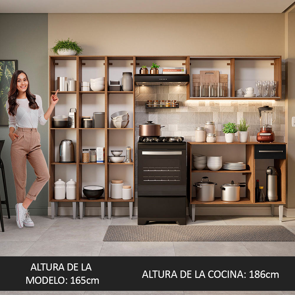 Cocina Integral 261cm Marrón/Negro Emilly 03