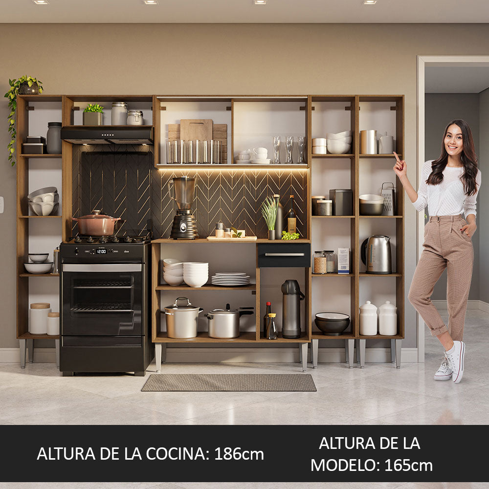 Cocina Integral 261cm Marrón/Negro Emilly 06
