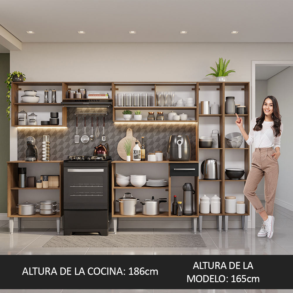 Cocina Integral 293cm Marrón/Negro Emilly 03
