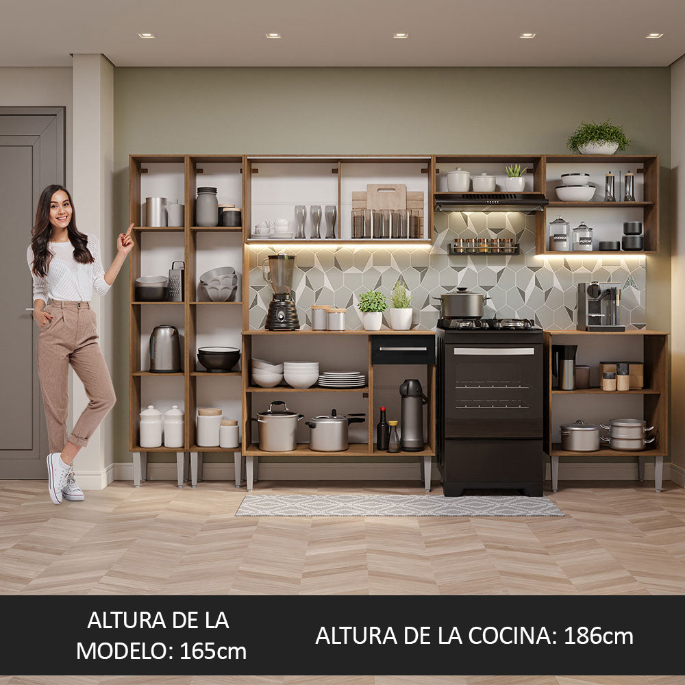 Cocina Integral 293cm Marrón/Negro Emilly 04