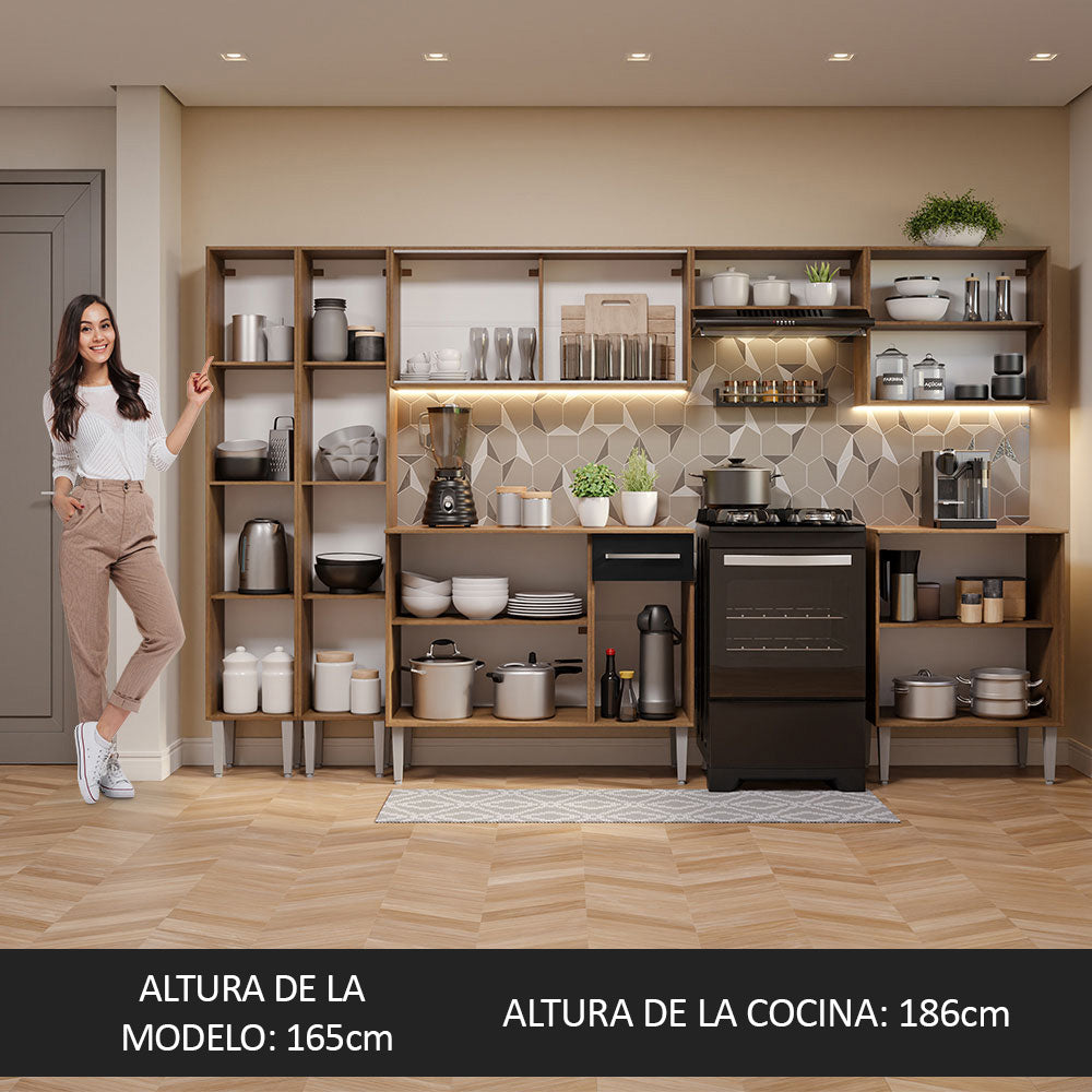 Cocina Integral 293 cm Marrón/Negro Emilly Madesa
