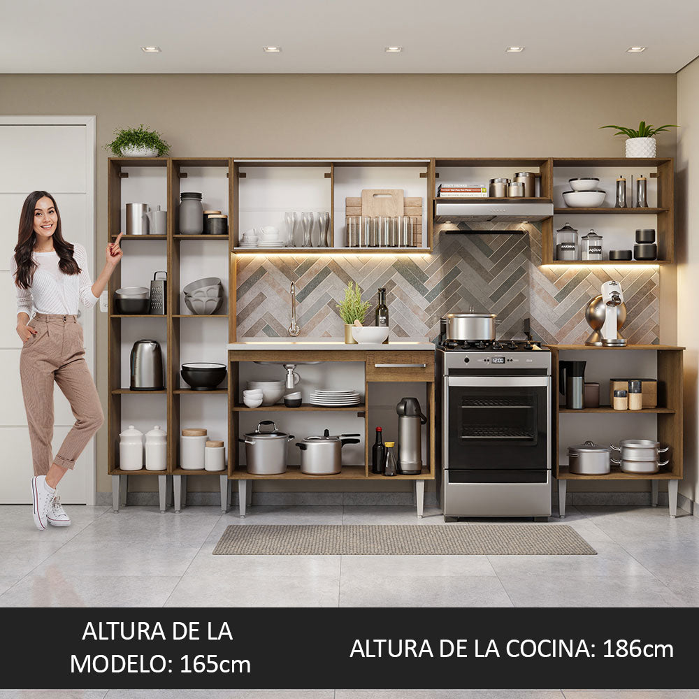 Cocina Integral 293cm con Fregadero Marrón Emilly 07