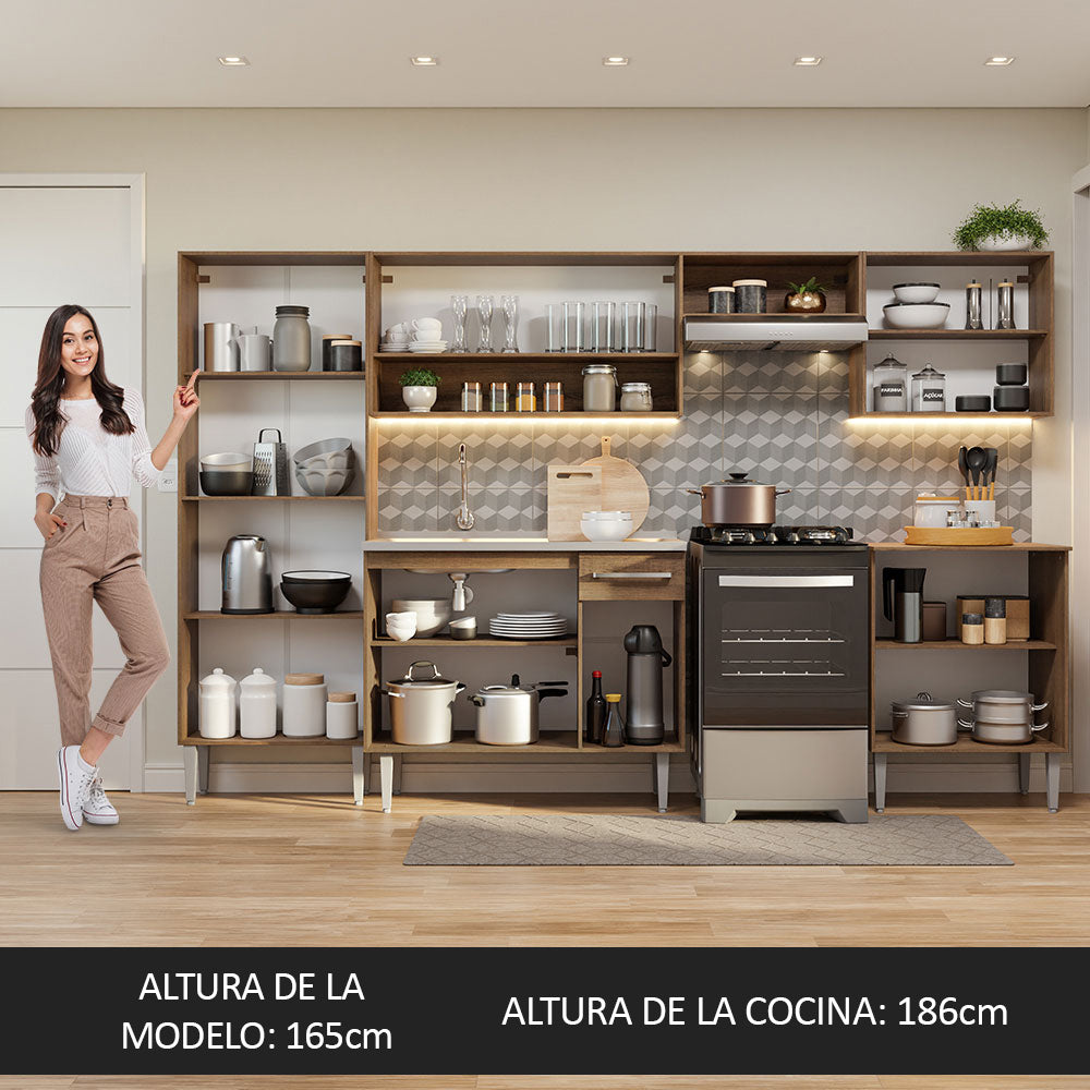 Cocina Integral 293cm con Fregadero Marrón/Gris Emilly 08