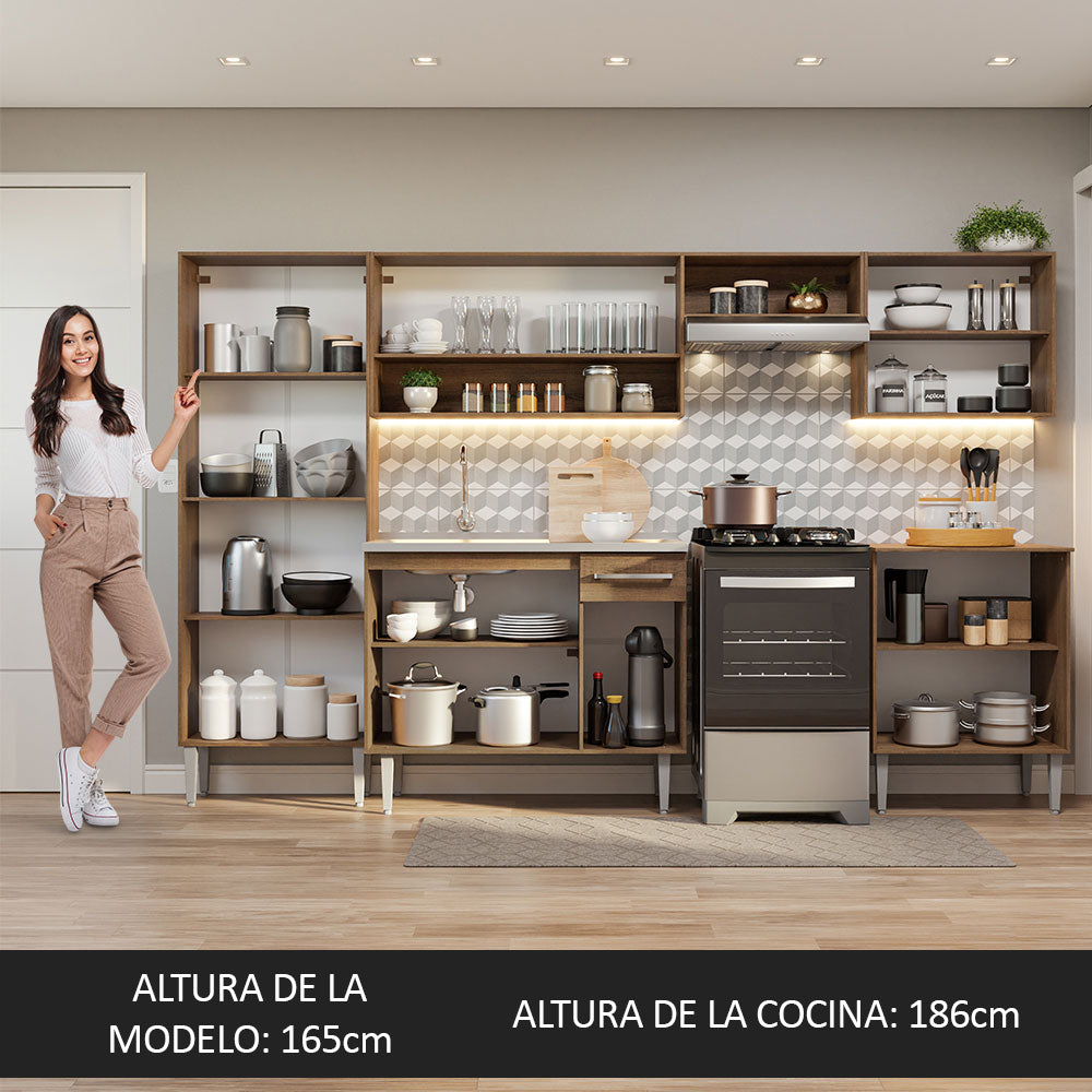 Cocina Integral 293cm con Fregadero Marrón/Blanco Emilly 08