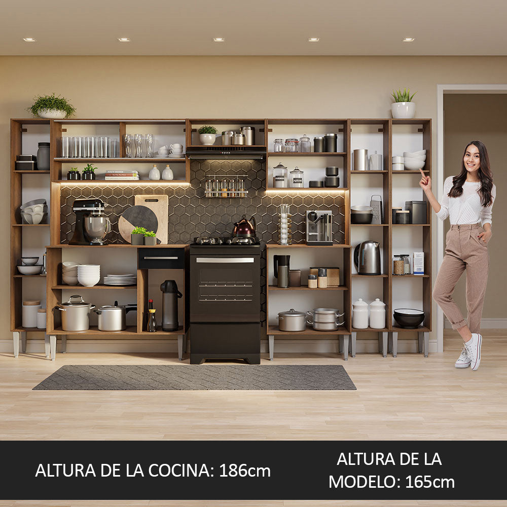 Cocina Integral 325cm Marrón/Negro Emilly 05