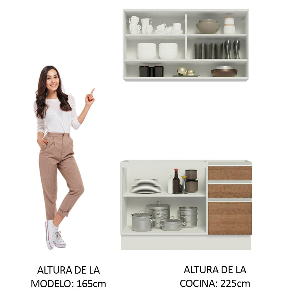 Cocina Compacta 120cm sin Fregadero Marrón/Blanco Glamy 02
