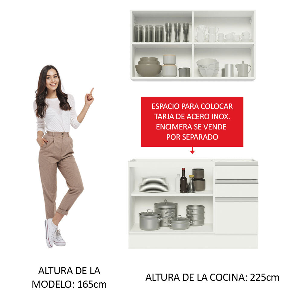 Cocina Compacta 120cm Blanco Glamy 03