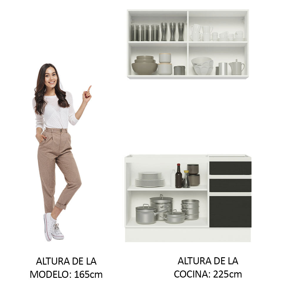 Cocina Compacta 120 cm Blanco/Negro Glamy Madesa