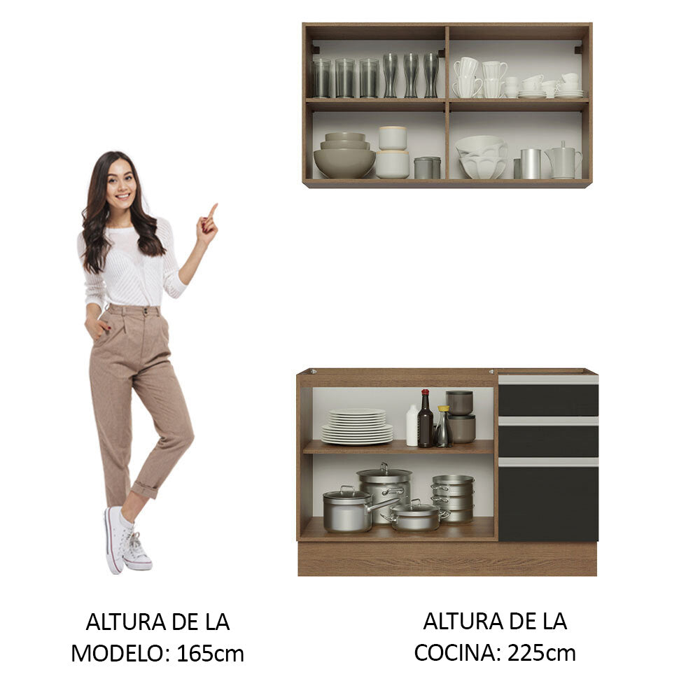 Cocina Compacta 120 cm Marrón/Negro Glamy Madesa