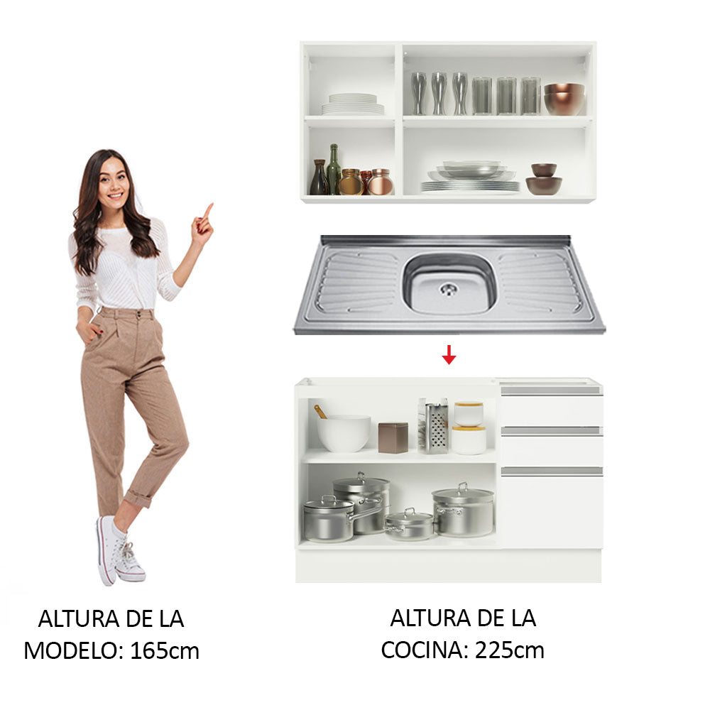Cocina Compacta 120cm con Fregadero Blanco Glamy 04