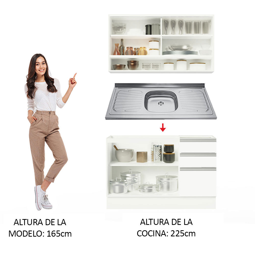Cocina Compacta 120 cm Con Fregadero Blanco Glamy Madesa