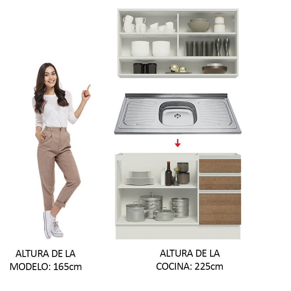 Cocina Compacta 120 cm Con Fregadero Blanco/Marrón Glamy Madesa