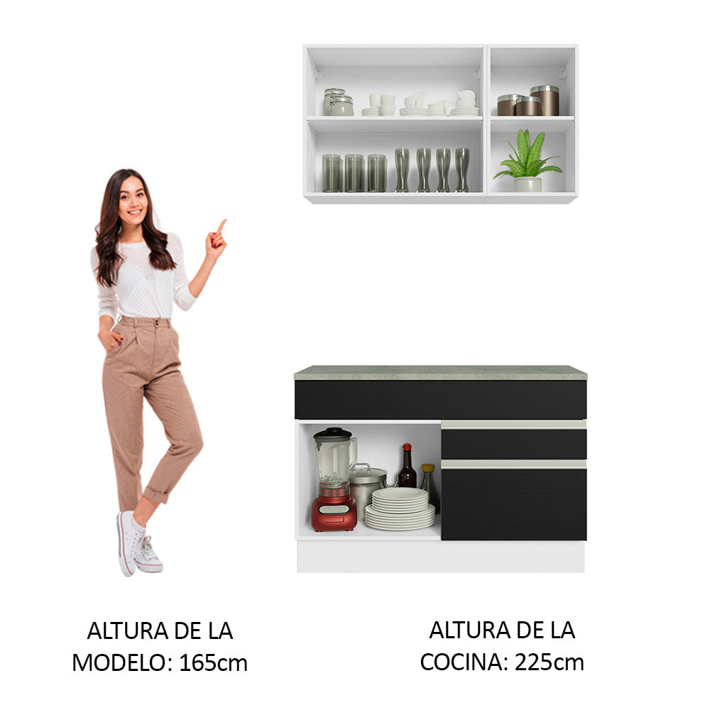 Cocina Compacta 120 cm Blanco/Negro Glamy Madesa