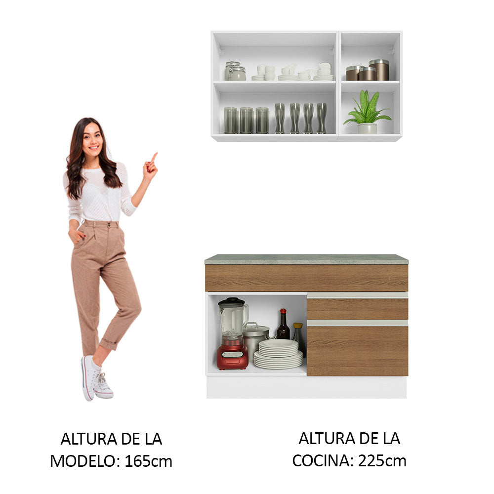 Cocina Compacta 120 cm Blanco/Marrón Glamy Madesa