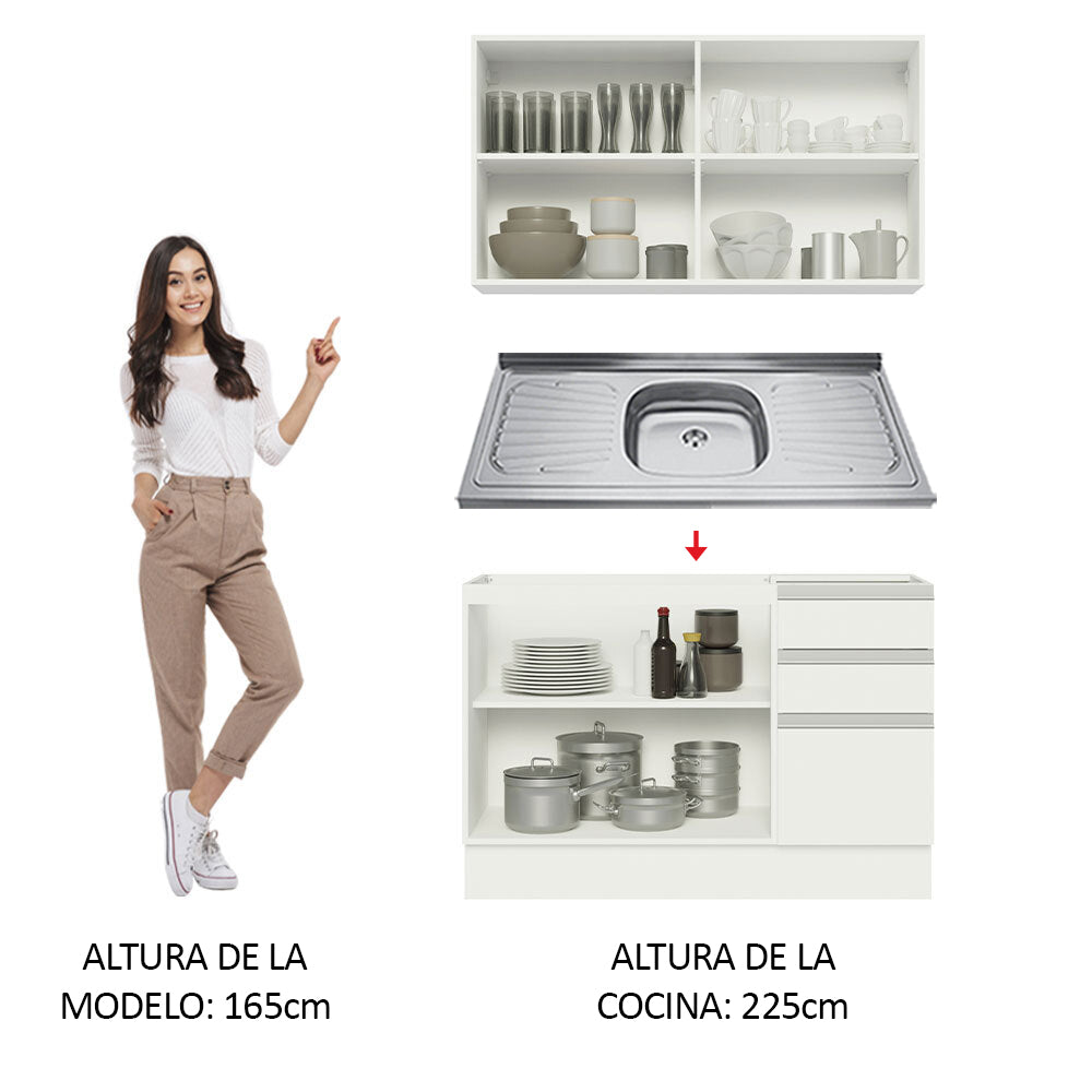 Cocina Compacta 120cm con Fregadero Blanco Glamy 09