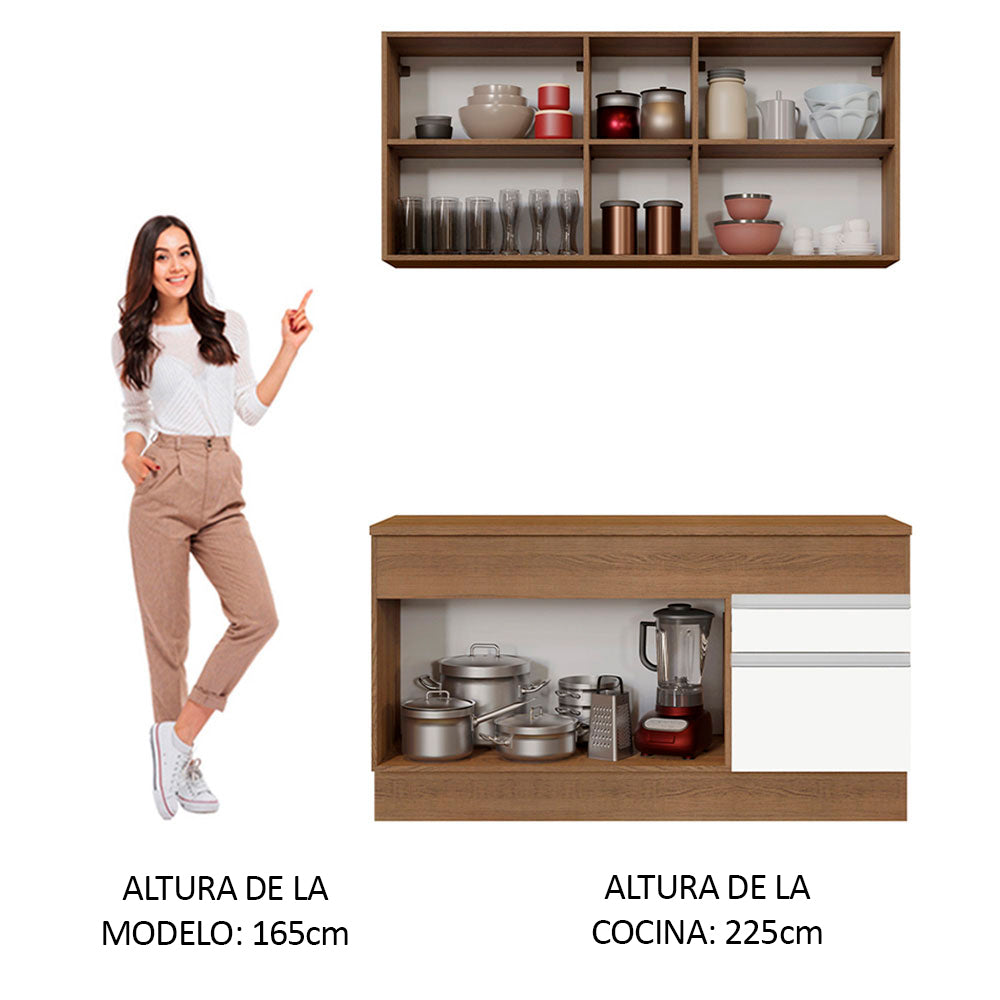 Cocina Integral 150cm Marrón/Blanco con Encimera Glamy  01