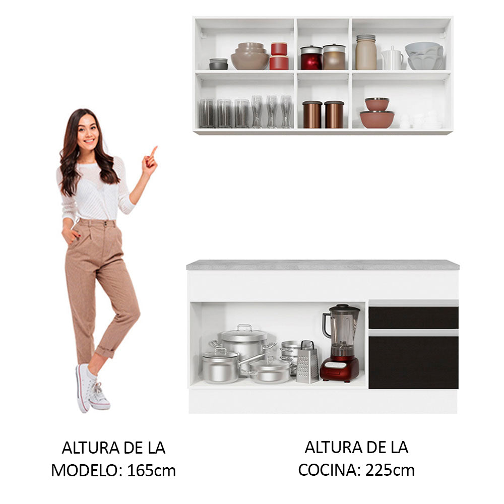 Cocina Integral 150cm con Encimera Glamy Blanco/Negro 01