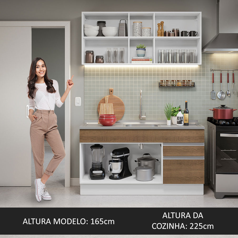 Cocina Integral con Tarja 150cm Blanco/Marrón Glamy 03