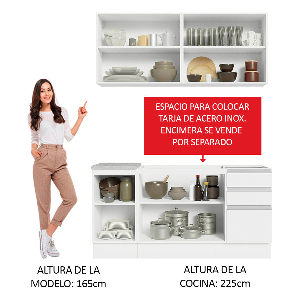 Cocina Compacta 160cm sin Fregadero Blanco Glamy 01