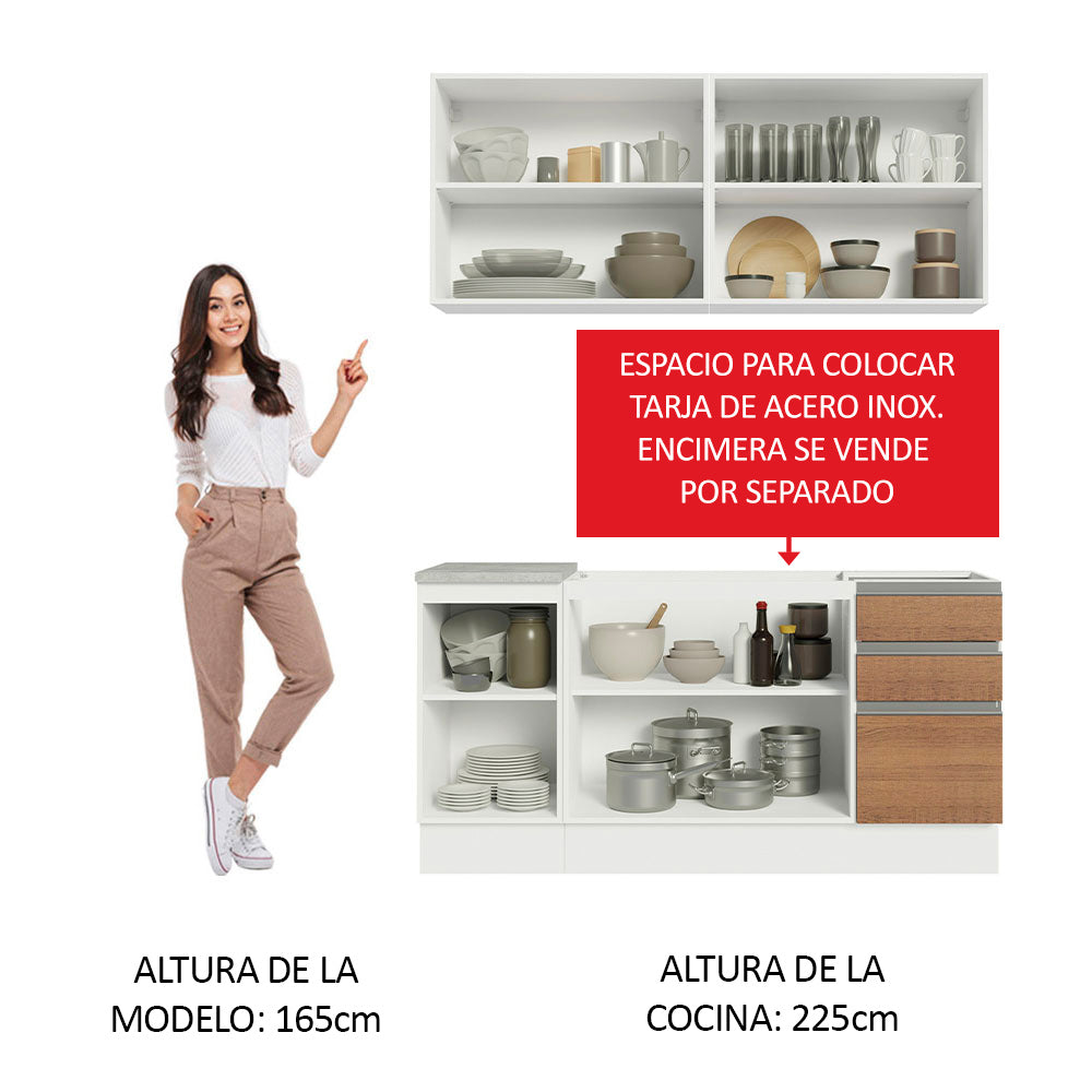 Cocina Compacta 160cm Blanco/Marrón Glamy 01