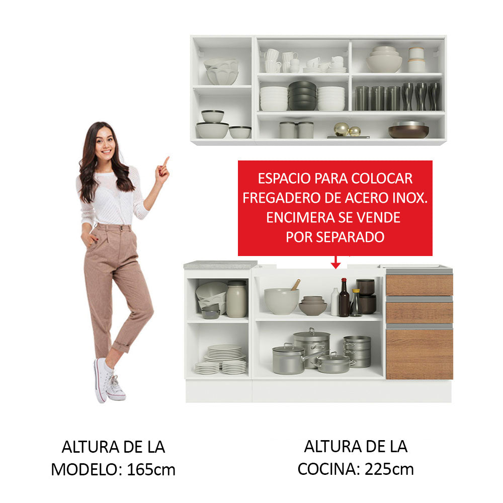 Cocina Compacta 160cm sin Fregadero Blanco/Marrón Glamy 02