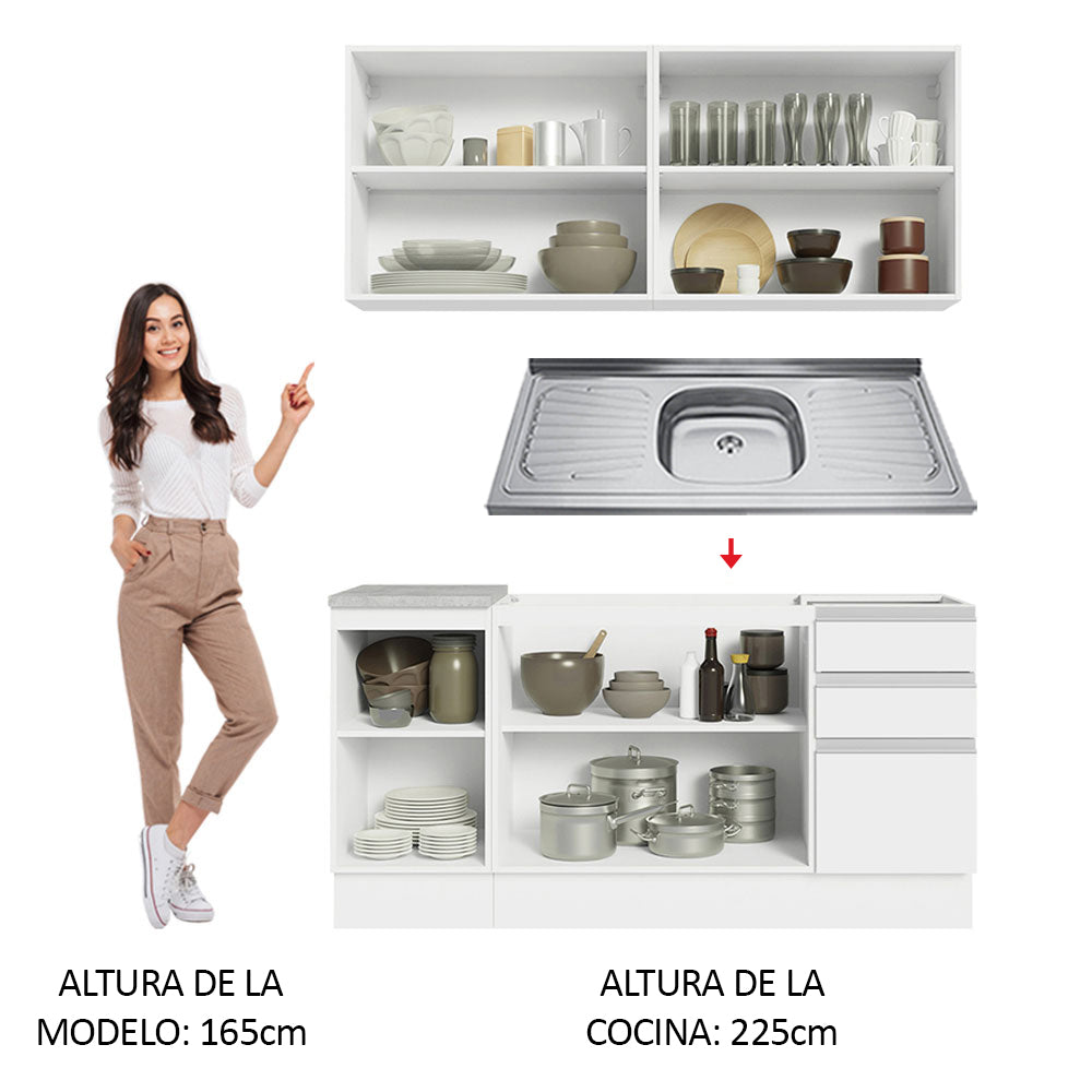 Cocina Compacta 160cm con Fregadero Blanco Glamy 03
