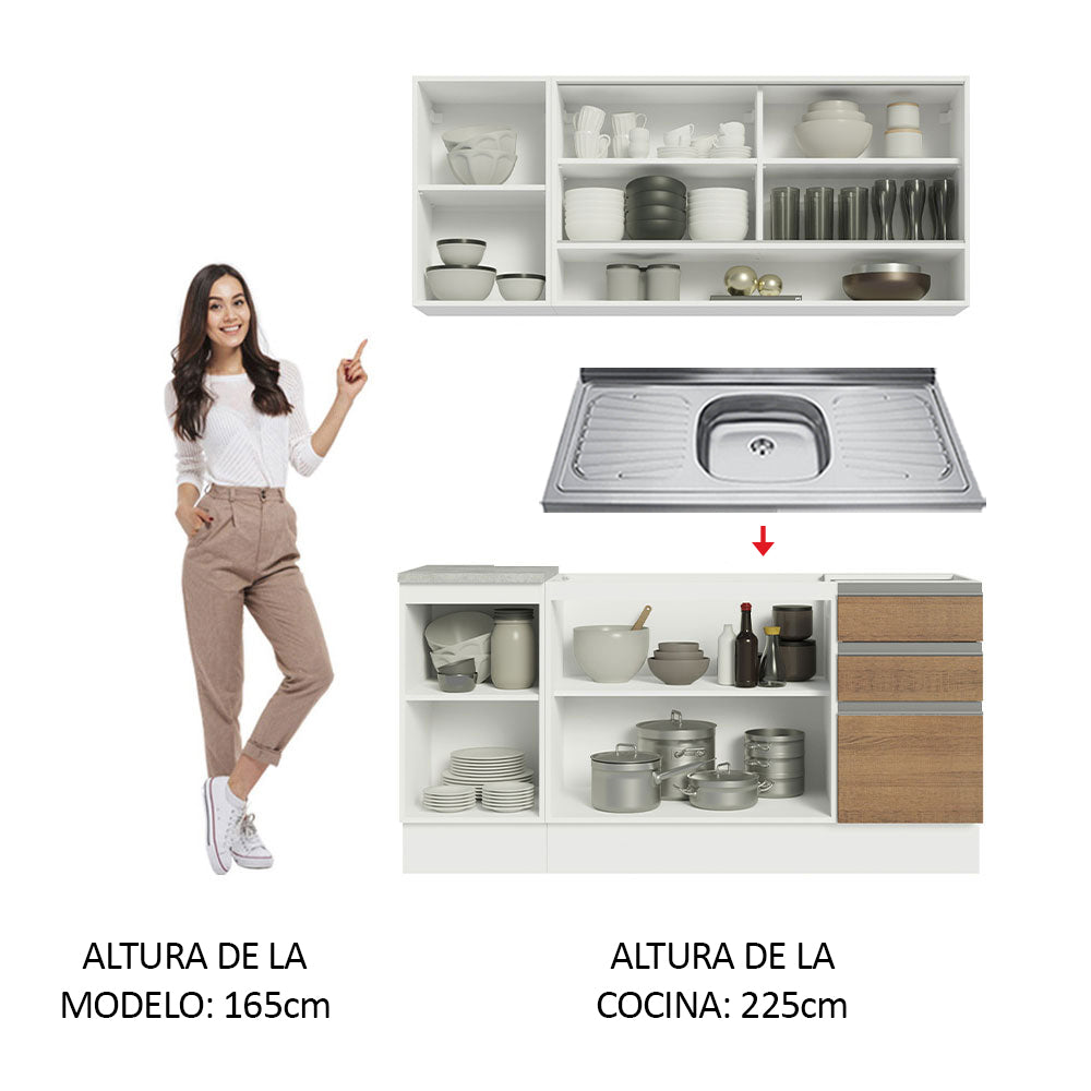 Cocina Compacta 160cm con Fregadero Blanco/Marrón Glamy 04