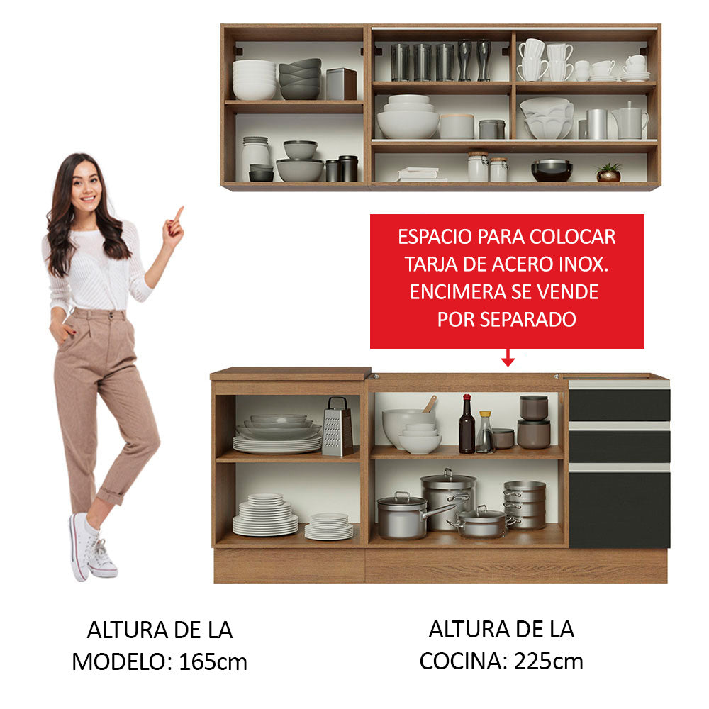 Cocina Compacta 180 x 52 cm 6 Puertas 3 Cajones Marrón/Negro Glamy Madesa 06