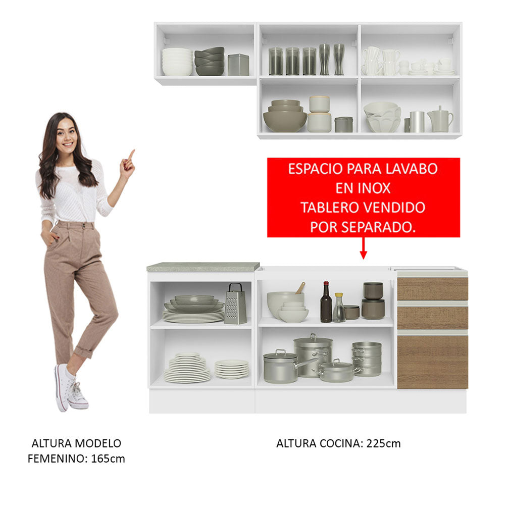 Cocina Compacta 180cm Sin Mesón de Acero Blanco/Marrón Glamy Madesa 07