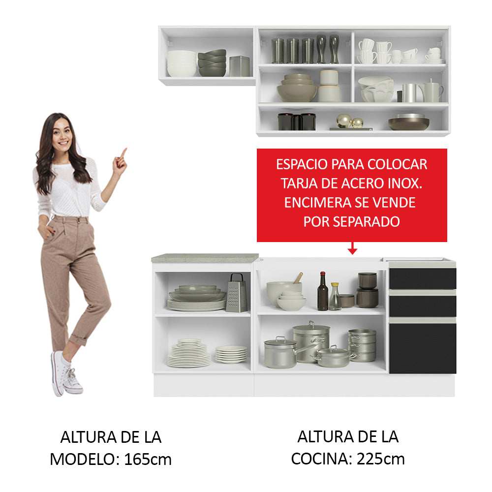 Cocina Compacta 180 cm Blanco/Negro Glamy Madesa