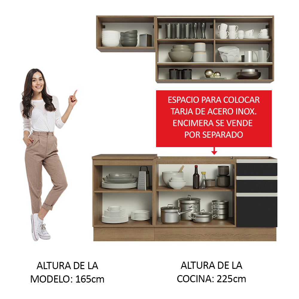 Cocina Compacta 180 cm Marrón/Negro Glamy Madesa