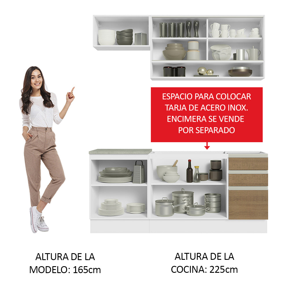 Cocina Compacta 180cm Blanco/Marrón Glamy 08