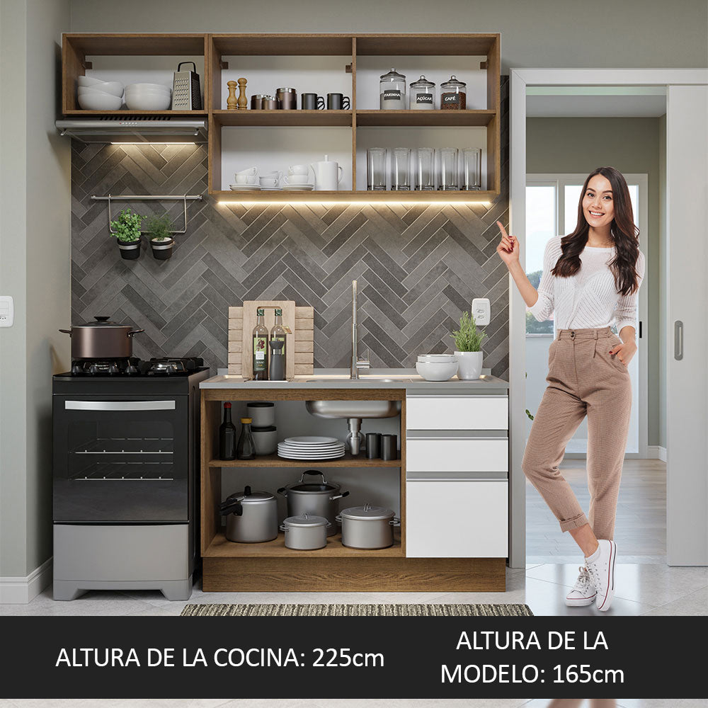 Cocina Compacta 180cm sin Fregadero Marrón/Blanco Glamy 09