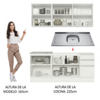 Cocina Compacta 180 cm Con Fregadero Blanco Glamy Madesa