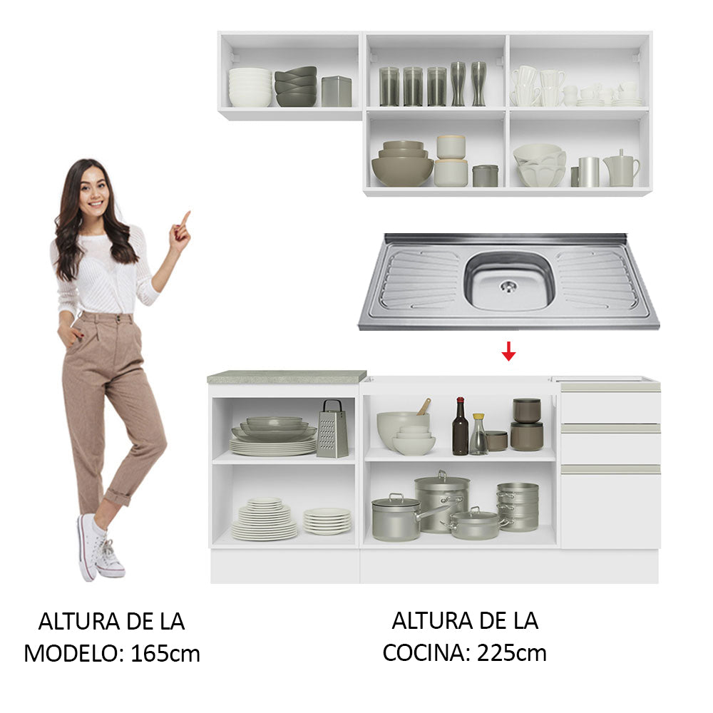 Cocina Compacta 180cm con Fregadero Blanco Glamy 11