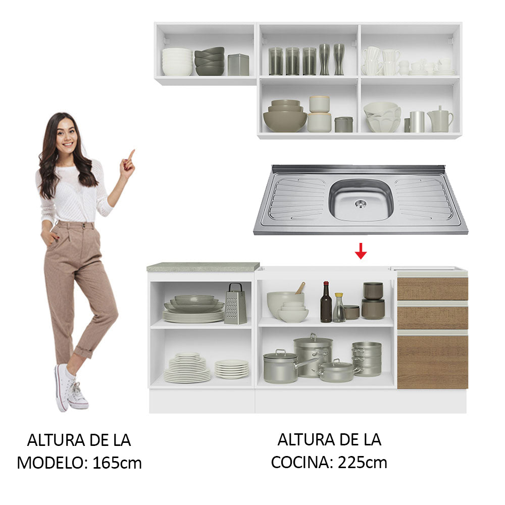 Cocina Compacta 180cm con Fregadero Blanco/Marrón Glamy 11