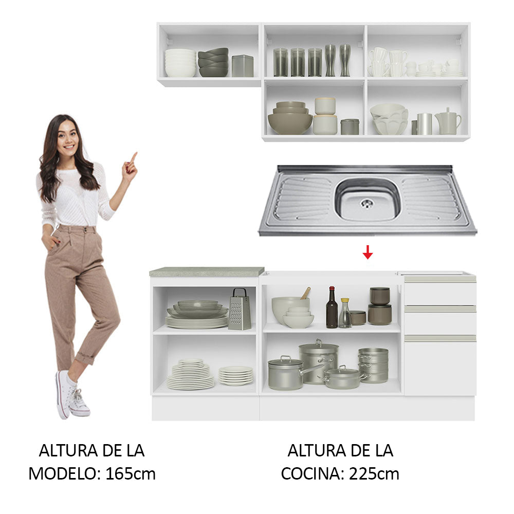 Cocina Integral con Fregadero 180cm Glamy 13 Blanco