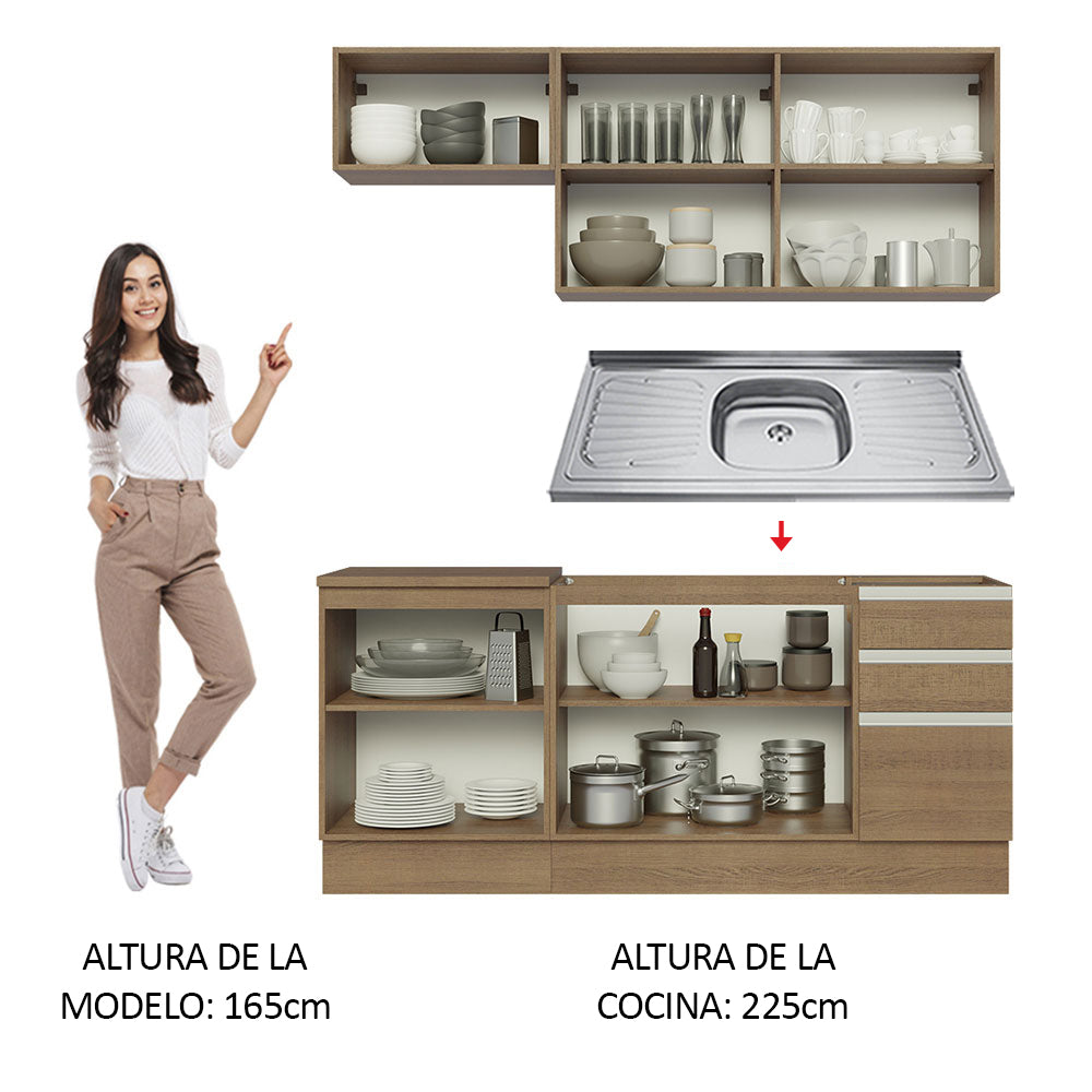 Cocina Integral con Fregadero 180cm Glamy 13 Marrón