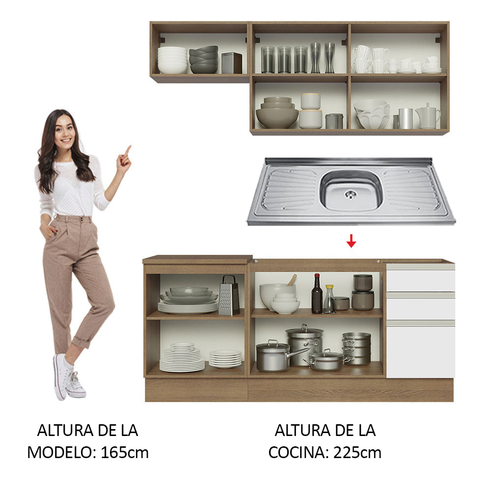 Cocina Integral con Fregadero 180cm Glamy 13 Marrón/Blanco