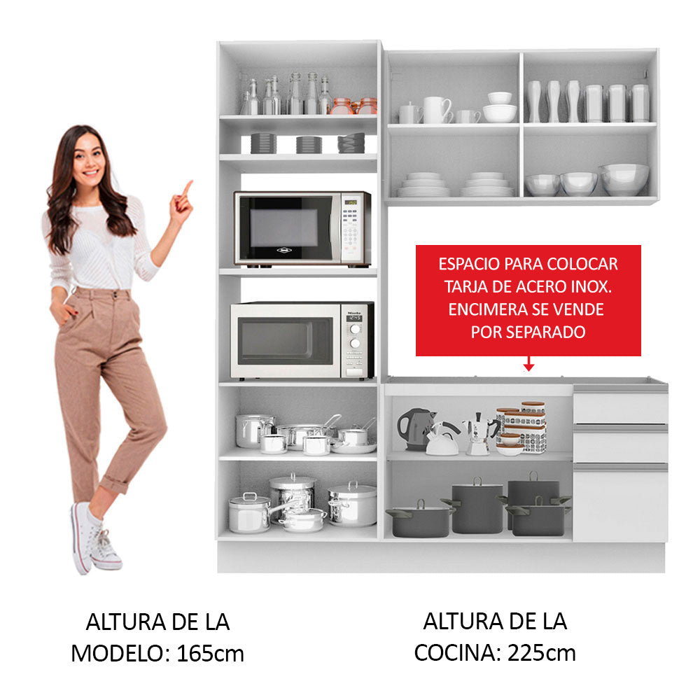 Cocina Compacta 190cm Blanco Glamy 02