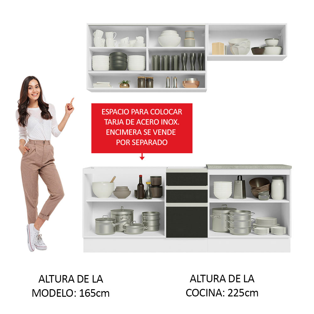 Cocina Compacta 200 cm Blanco/Negro Glamy Madesa