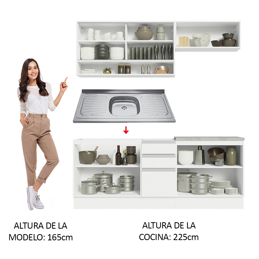 Cocina Compacta 200 cm Con Fregadero Blanco Glamy Madesa