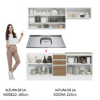 Cocina Compacta 200 cm Con Fregadero Blanco/Marrón Glamy Madesa