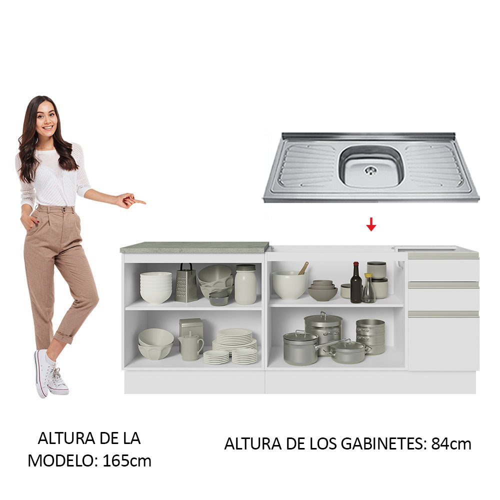 Mueble de Cocina 200cm Con Tarja Glamy Blanco